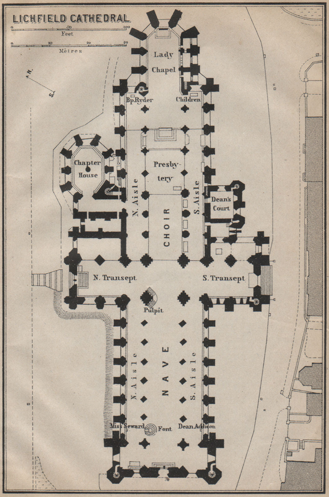 LICHFIELD CATHEDRAL floor plan. Staffordshire. BAEDEKER 1910 old antique map